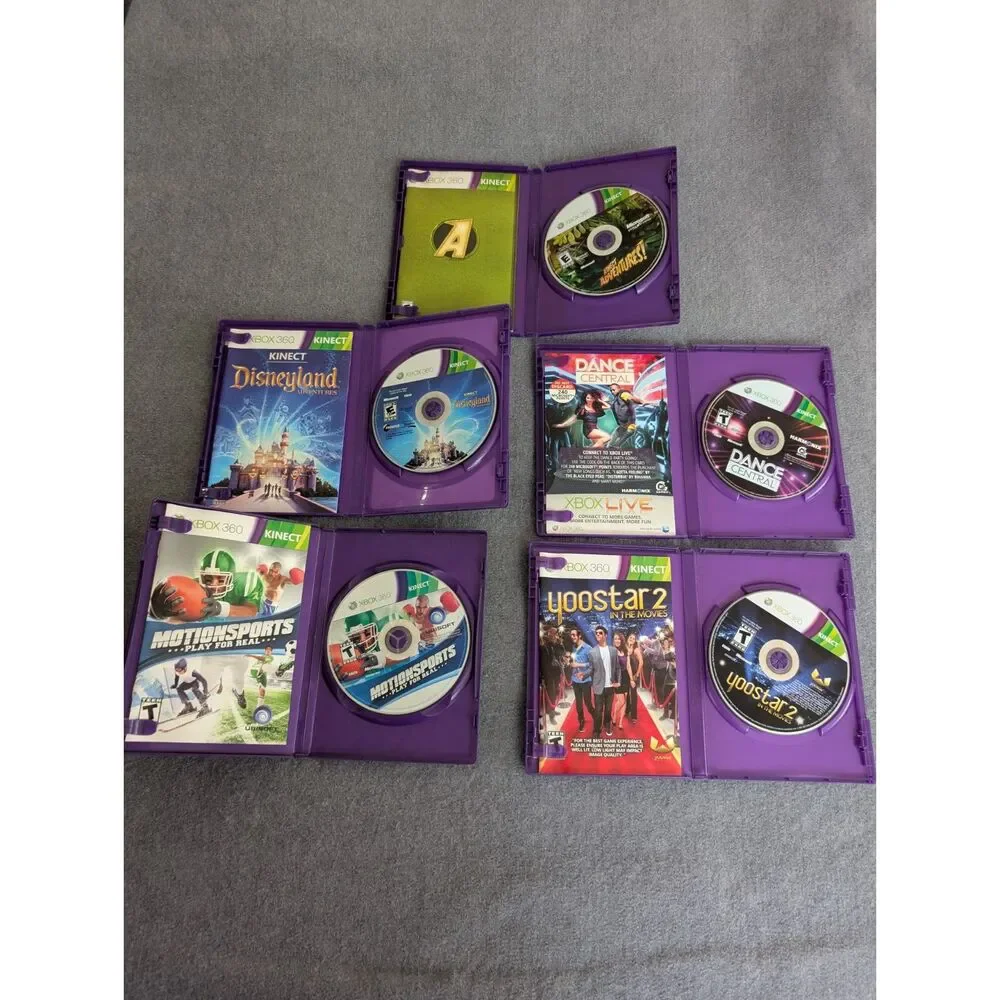 Xbox 360 Kinect Bundle Lot of 7 - Just Dance 4 Dance Central Disneyland & More